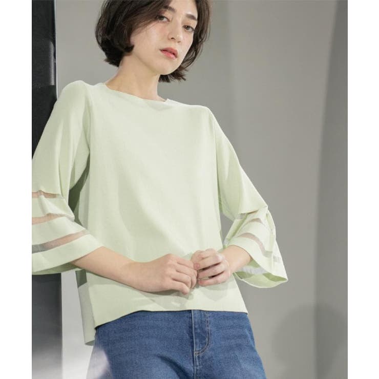 《6色展開》シアーボーダーフレアスリーブニット【洗濯機洗い可】 | OPAQUE.CLIP | 詳細画像3