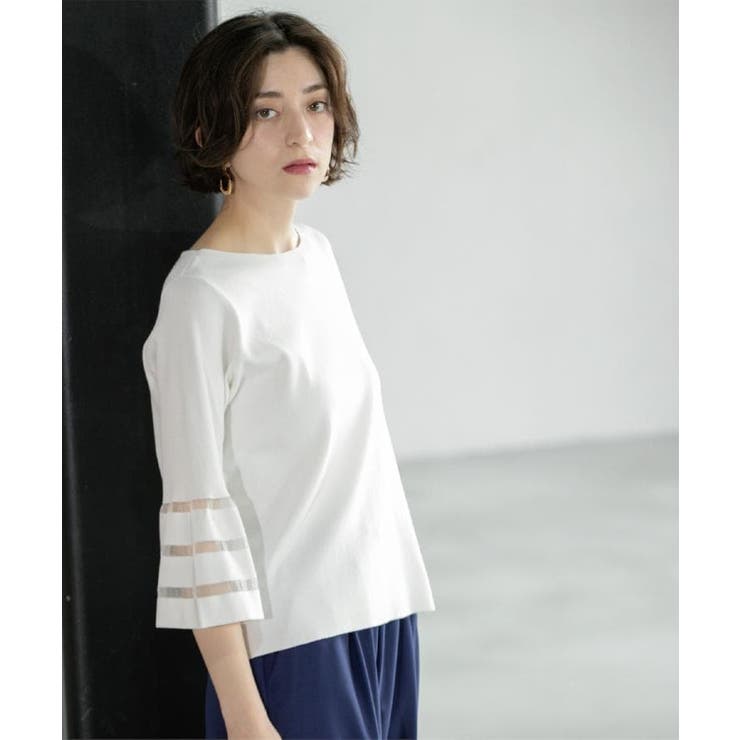 《6色展開》シアーボーダーフレアスリーブニット【洗濯機洗い可】 | OPAQUE.CLIP | 詳細画像16