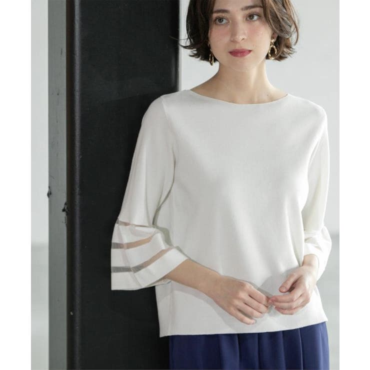 《6色展開》シアーボーダーフレアスリーブニット【洗濯機洗い可】 | OPAQUE.CLIP | 詳細画像19