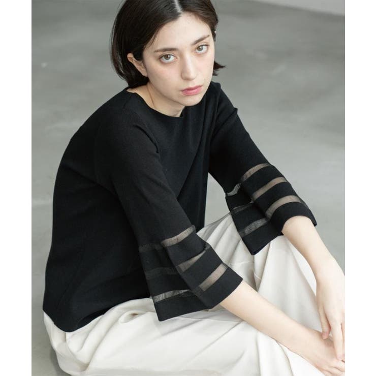 《6色展開》シアーボーダーフレアスリーブニット【洗濯機洗い可】 | OPAQUE.CLIP | 詳細画像27