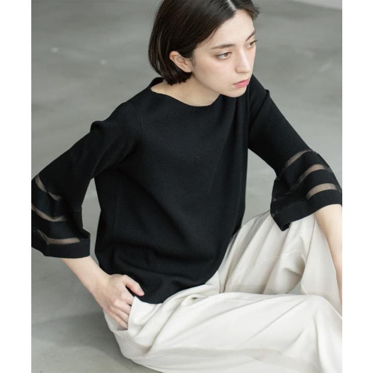 《6色展開》シアーボーダーフレアスリーブニット【洗濯機洗い可】 | OPAQUE.CLIP | 詳細画像28