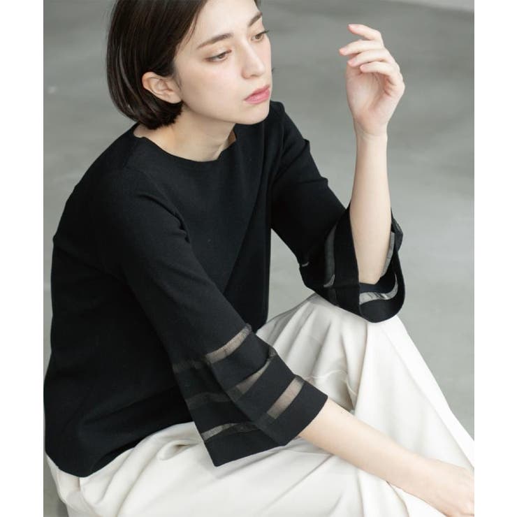 《6色展開》シアーボーダーフレアスリーブニット【洗濯機洗い可】 | OPAQUE.CLIP | 詳細画像29