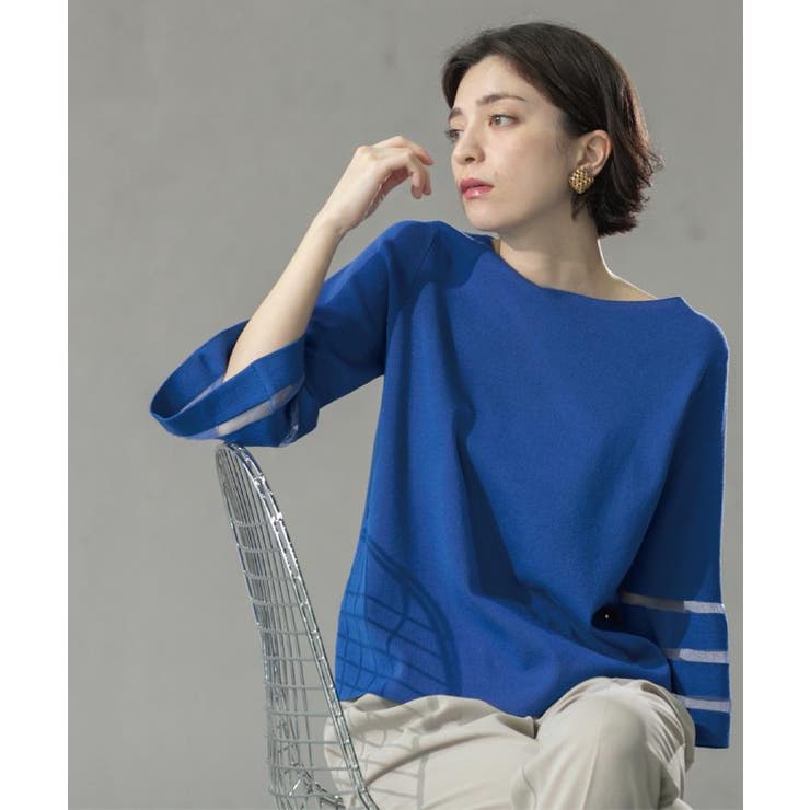 《6色展開》シアーボーダーフレアスリーブニット【洗濯機洗い可】 | OPAQUE.CLIP | 詳細画像34