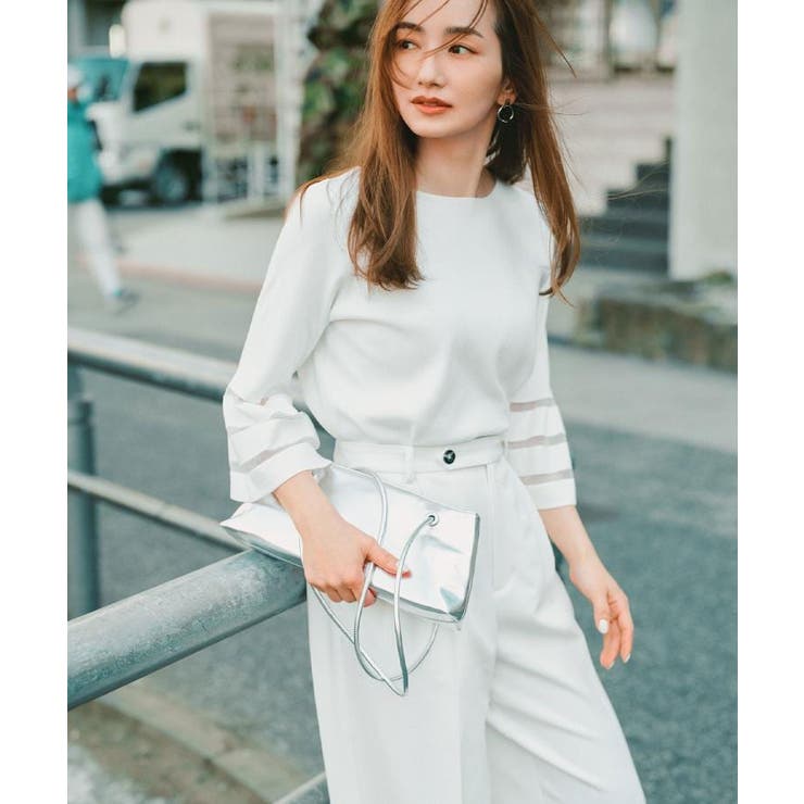 《6色展開》シアーボーダーフレアスリーブニット【洗濯機洗い可】 | OPAQUE.CLIP | 詳細画像2