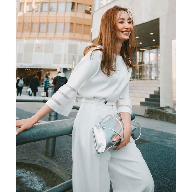 《6色展開》シアーボーダーフレアスリーブニット【洗濯機洗い可】 | OPAQUE.CLIP | 詳細画像1