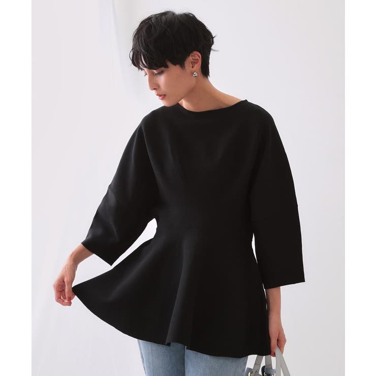 ブラック(019) | ランタンスリーブペプラムデザインニット【洗濯機洗い可/抗ピル】 | OPAQUE.CLIP