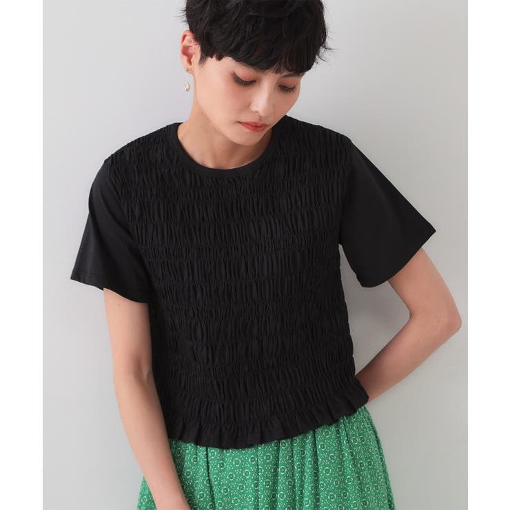 ブラック(019) | シャーリングショートTシャツ【洗濯機洗い可】 | OPAQUE.CLIP