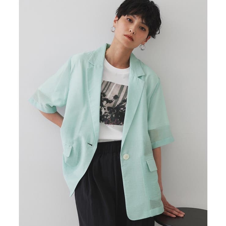 ブルー(091) | シアーハーフスリーブテーラードジャケット【洗える】 | OPAQUE.CLIP