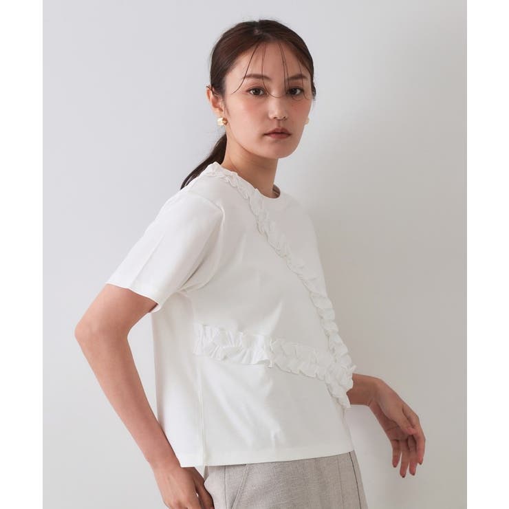《美人百花掲載》アシメフリルドッキングカットソー【洗濯機洗い可】 | OPAQUE.CLIP | 詳細画像1 