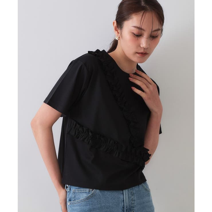 ブラック(019) | 《美人百花掲載》アシメフリルドッキングカットソー【洗濯機洗い可】 | OPAQUE.CLIP