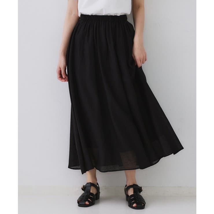 麻混シアーギャザーフレアスカート【洗濯機洗い可】 | OPAQUE.CLIP | 詳細画像19 