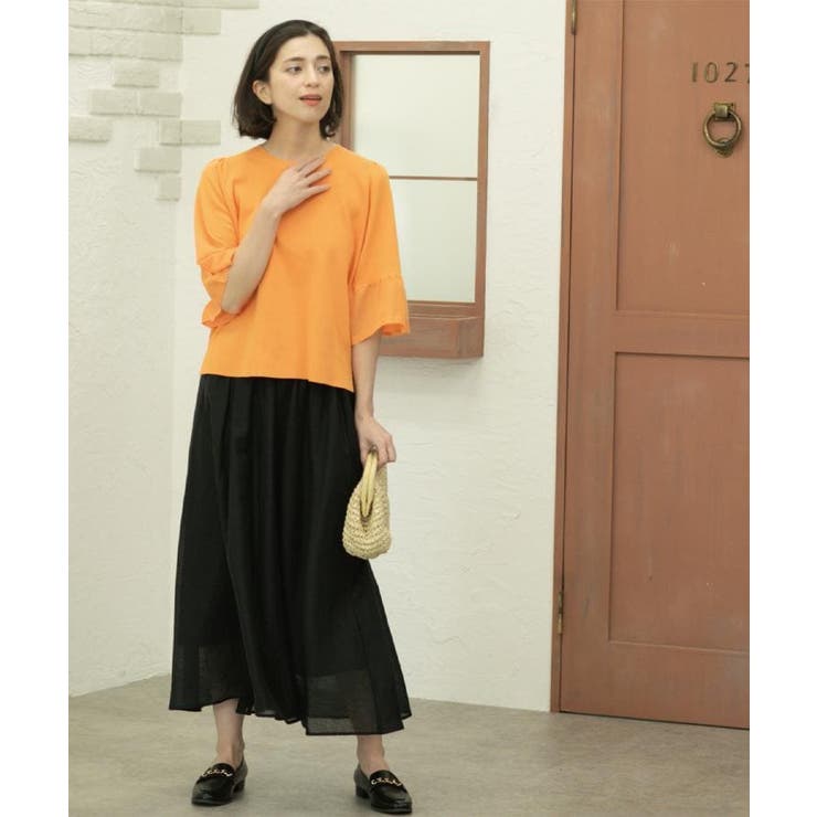 麻混シアーギャザーフレアスカート【洗濯機洗い可】 | OPAQUE.CLIP | 詳細画像2 