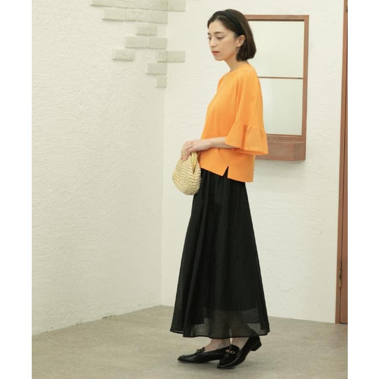 麻混シアーギャザーフレアスカート【洗濯機洗い可】 | OPAQUE.CLIP | 詳細画像3 