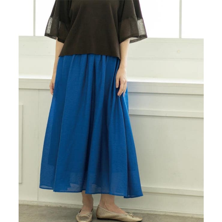 麻混シアーギャザーフレアスカート【洗濯機洗い可】 | OPAQUE.CLIP | 詳細画像13 