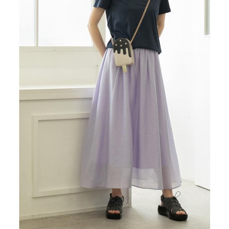 ラベンダー(080) | 麻混シアーギャザーフレアスカート【洗濯機洗い可】 | OPAQUE.CLIP