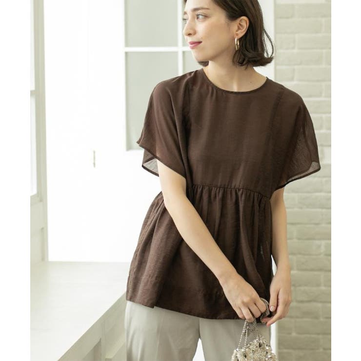 ブラウン(044) | 麻混シアーペプラムブラウス【洗濯機洗い可】 | OPAQUE.CLIP