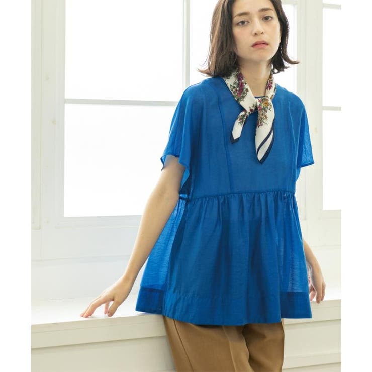 ブルー(093) | 麻混シアーペプラムブラウス【洗濯機洗い可】 | OPAQUE.CLIP