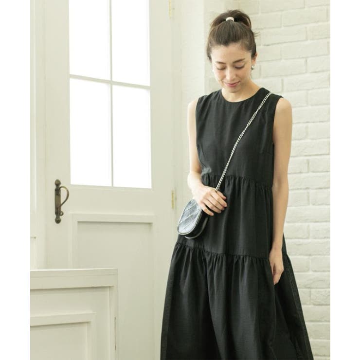 麻混シアーギャザーティアードワンピース【洗濯機洗い可】 | OPAQUE.CLIP | 詳細画像4 