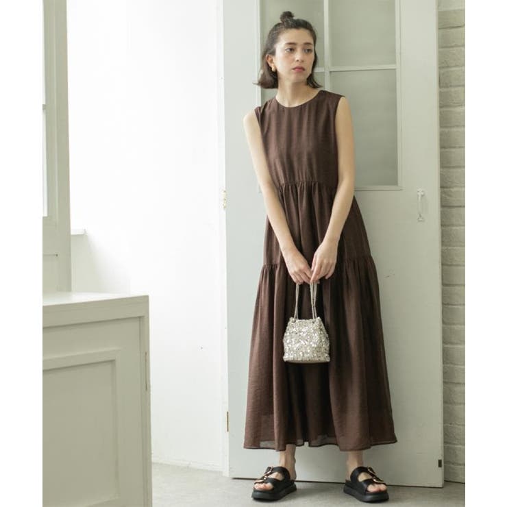 麻混シアーギャザーティアードワンピース【洗濯機洗い可】 | OPAQUE.CLIP | 詳細画像9 