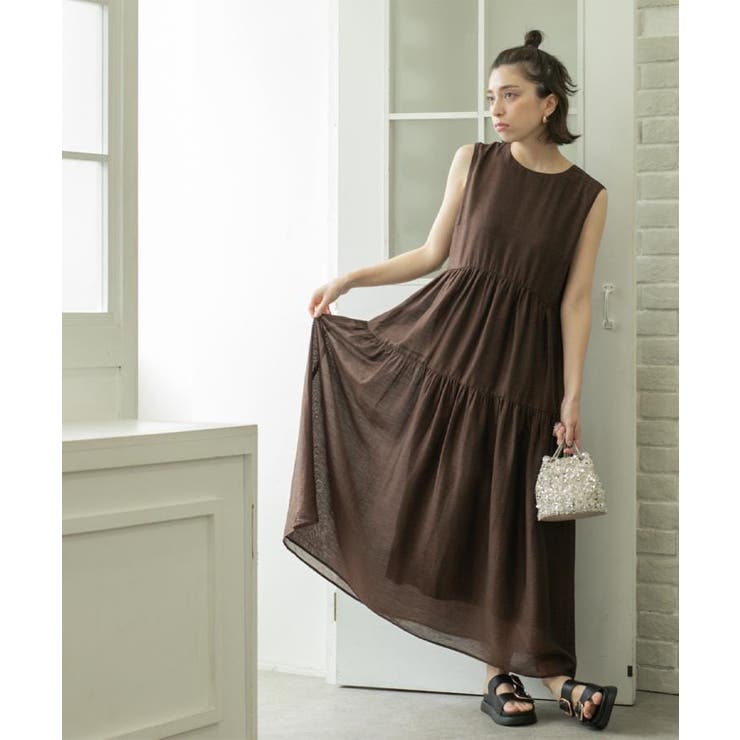 麻混シアーギャザーティアードワンピース【洗濯機洗い可】 | OPAQUE.CLIP | 詳細画像10 