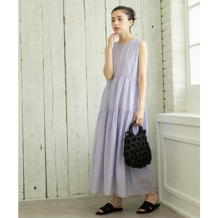 ラベンダー(080) | 麻混シアーギャザーティアードワンピース【洗濯機洗い可】 | OPAQUE.CLIP