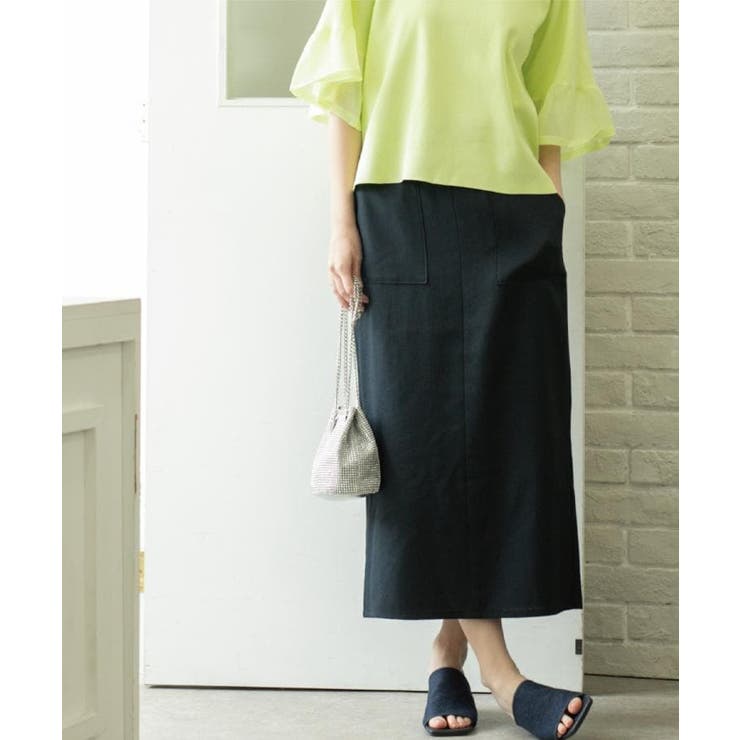 ネイビー(094) | 《美人百花掲載》ストレッチリネンライクタイトスカート【洗濯機洗い可】 | OPAQUE.CLIP