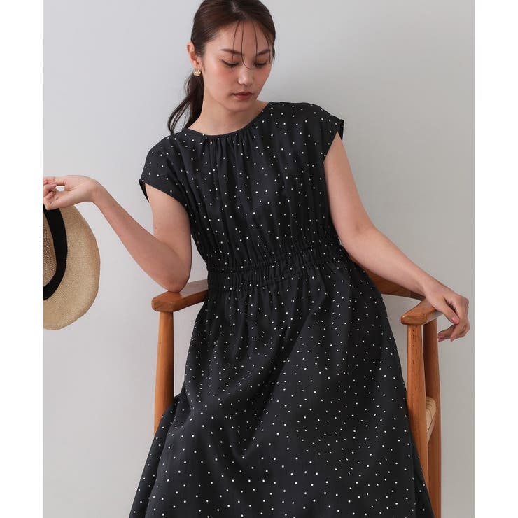 ブラック(119) | ドットプリントワンピース【洗濯機洗い可】 | OPAQUE.CLIP
