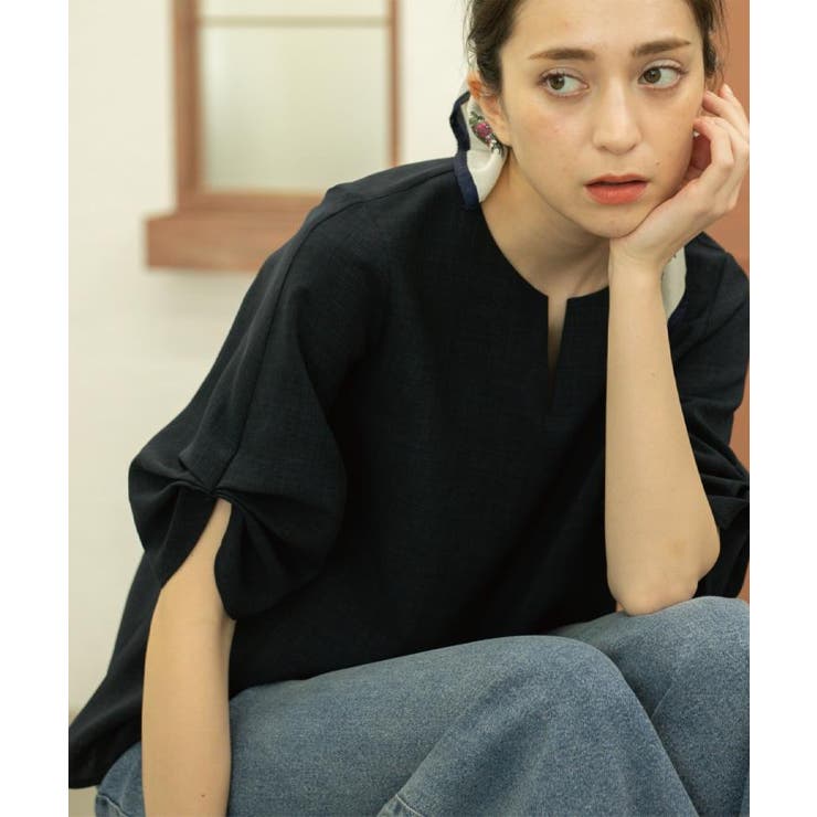 リネンライクキーネックタックスリーブブラウス【洗濯機洗い可 吸水速乾 接触冷感】 | OPAQUE.CLIP | 詳細画像7 