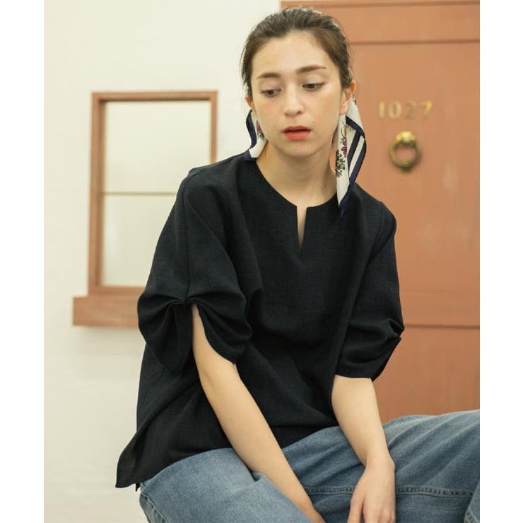 リネンライクキーネックタックスリーブブラウス【洗濯機洗い可 吸水速乾 接触冷感】 | OPAQUE.CLIP | 詳細画像9 