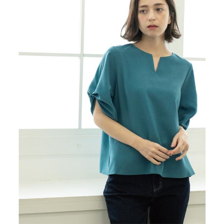 リネンライクキーネックタックスリーブブラウス【洗濯機洗い可 吸水速乾 接触冷感】 | OPAQUE.CLIP | 詳細画像1 