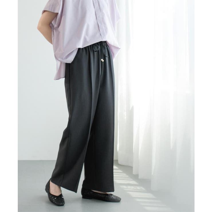 チャコールグレー(313) | ラメストライプイージーワイドパンツ セットアップ可【洗濯機洗い可 防シワ | OPAQUE.CLIP