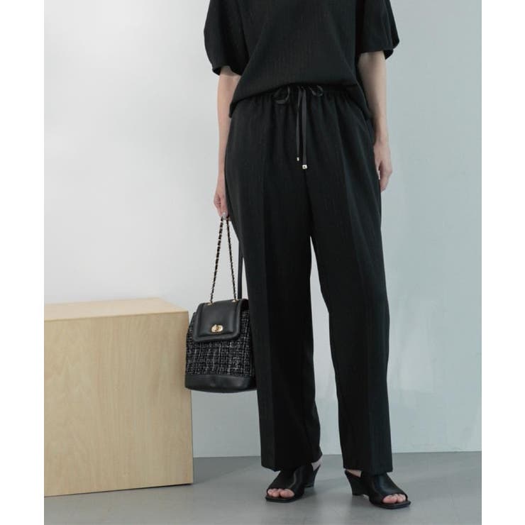 ブラック(319) | ラメストライプイージーワイドパンツ セットアップ可【洗濯機洗い可 防シワ | OPAQUE.CLIP