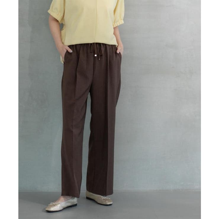 ブラウン(343) | ラメストライプイージーワイドパンツ セットアップ可【洗濯機洗い可 防シワ | OPAQUE.CLIP