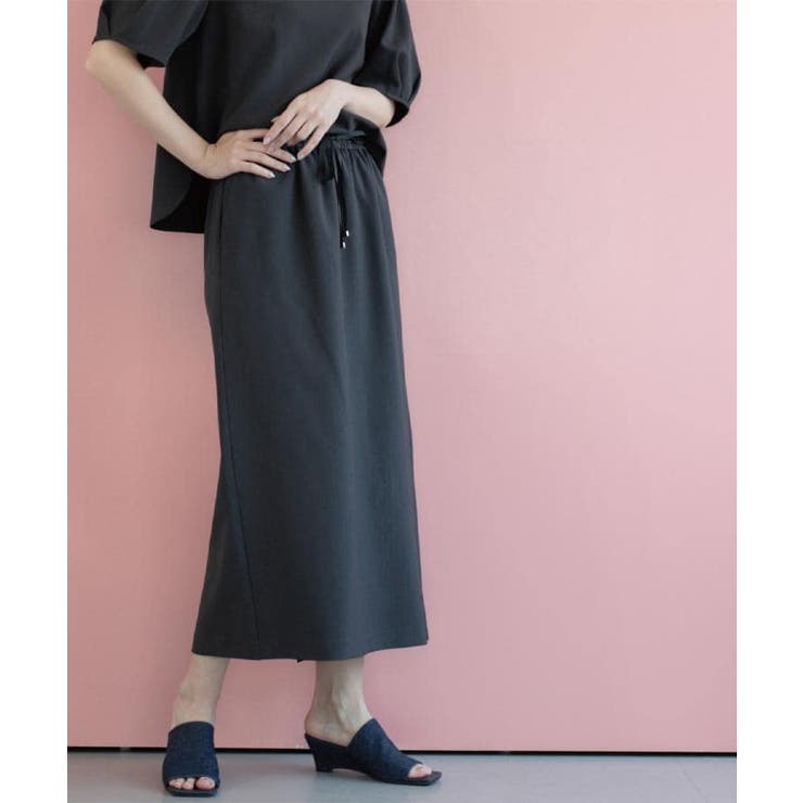 チャコールグレー(313) | ラメストライプイージーナロースカート セットアップ可【洗濯機洗い可 防シワ | OPAQUE.CLIP