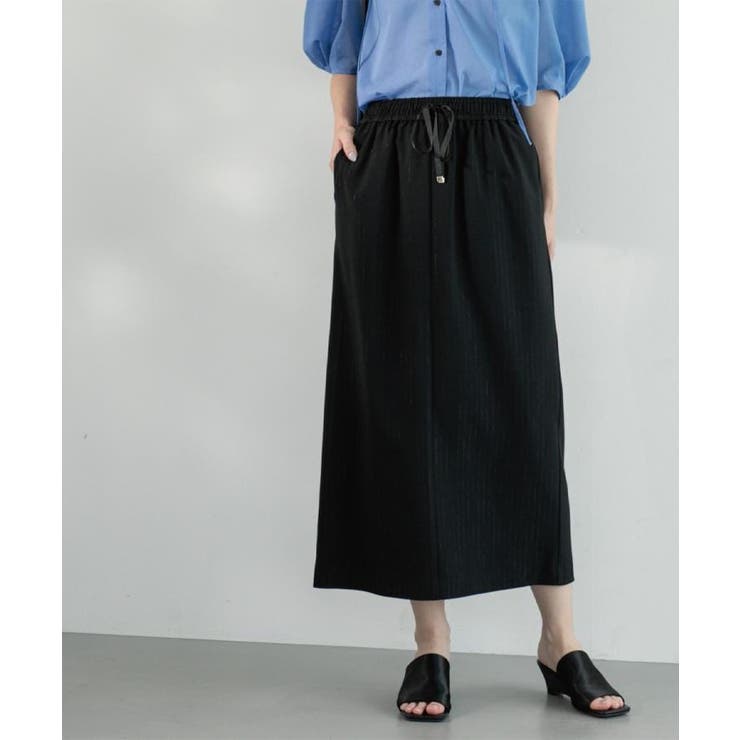 ブラック(319) | ラメストライプイージーナロースカート セットアップ可【洗濯機洗い可 防シワ | OPAQUE.CLIP