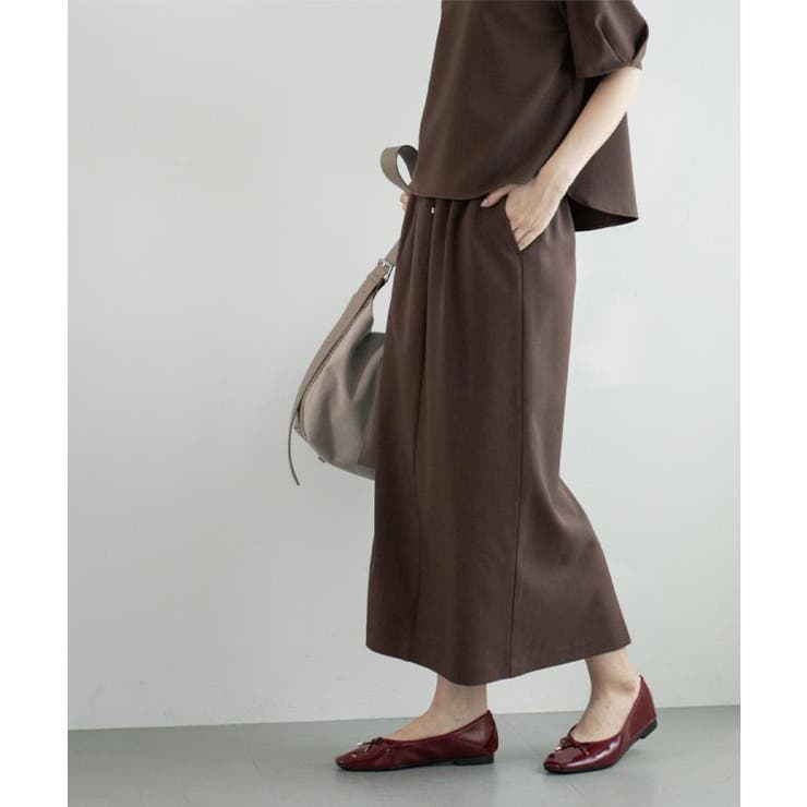 ブラウン(343) | ラメストライプイージーナロースカート セットアップ可【洗濯機洗い可 防シワ | OPAQUE.CLIP