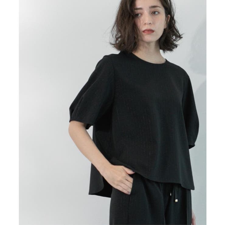 ラメストライプタックスリーブブラウス セットアップ可【洗濯機洗い可 防シワ | OPAQUE.CLIP | 詳細画像10 