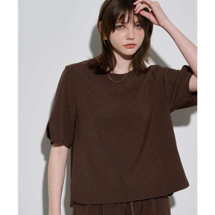 ラメストライプタックスリーブブラウス セットアップ可【洗濯機洗い可 防シワ | OPAQUE.CLIP | 詳細画像25 