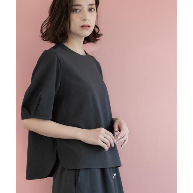 チャコールグレー(313) | ラメストライプタックスリーブブラウス セットアップ可【洗濯機洗い可 防シワ | OPAQUE.CLIP