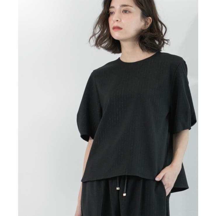 ブラック(319) | ラメストライプタックスリーブブラウス セットアップ可【洗濯機洗い可 防シワ | OPAQUE.CLIP