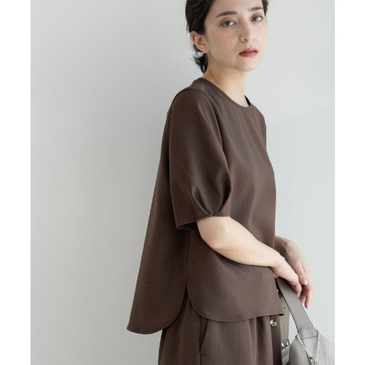 ブラウン(343) | ラメストライプタックスリーブブラウス セットアップ可【洗濯機洗い可 防シワ | OPAQUE.CLIP