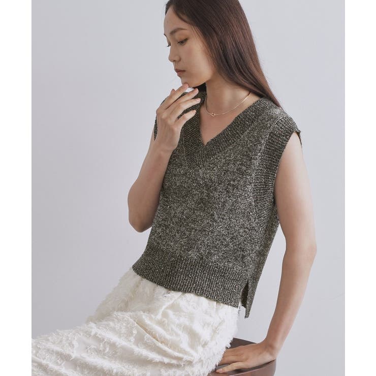 スパンコールラメVネックニット【洗える】 | OPAQUE.CLIP | 詳細画像5 