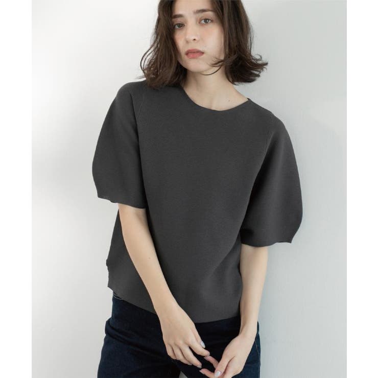 チャコールグレー(014) | ガーターボリュームスリーブニット【UVケア/洗濯機洗い可】 | OPAQUE.CLIP