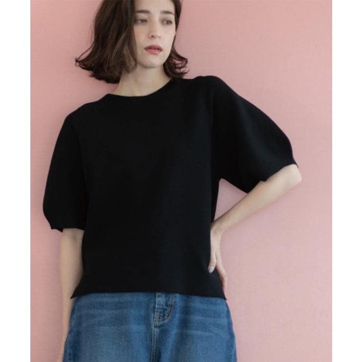 ブラック(019) | ガーターボリュームスリーブニット【UVケア/洗濯機洗い可】 | OPAQUE.CLIP