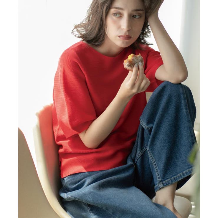 レッド(062) | ガーターボリュームスリーブニット【UVケア/洗濯機洗い可】 | OPAQUE.CLIP