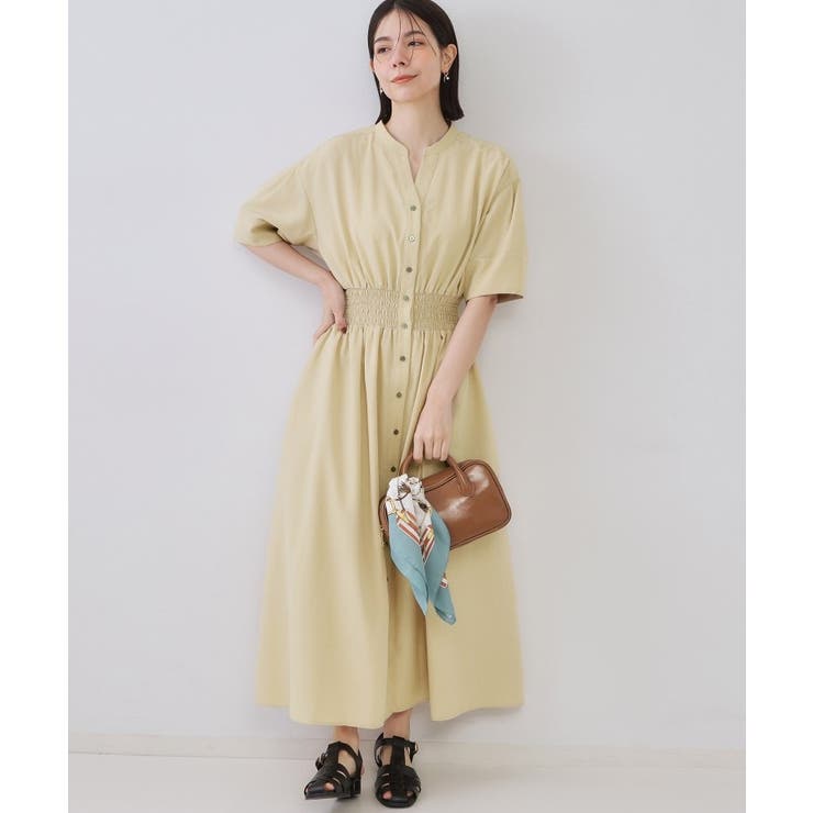 ライトベージュ(051) | リネンライクスキッパーフィット＆フレアワンピース【洗濯機洗い可】 | OPAQUE.CLIP