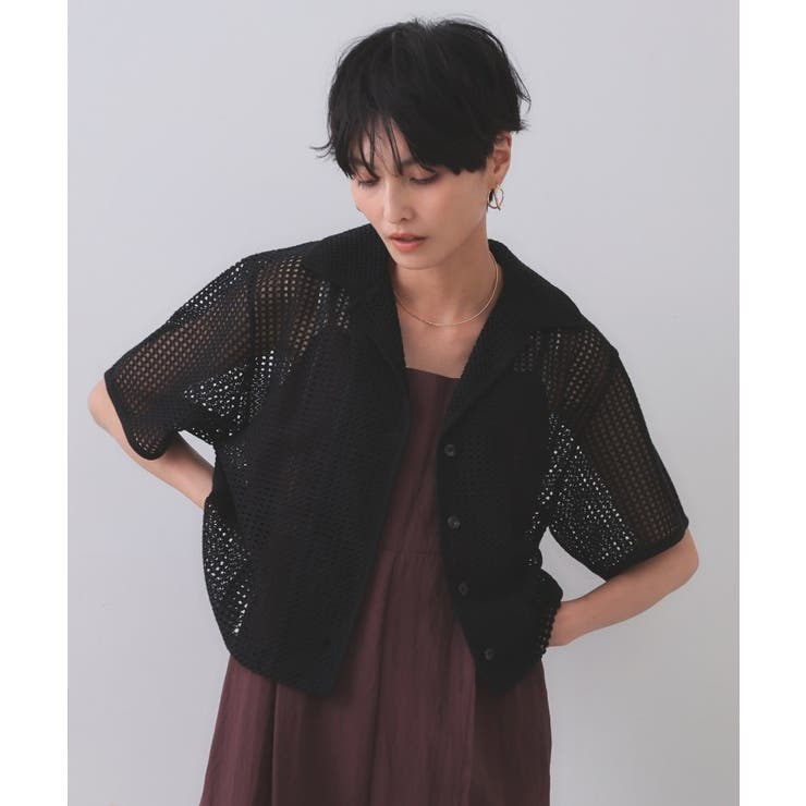 ブラック(019) | メッシュ開襟シャツ【洗濯機洗い可】 | OPAQUE.CLIP