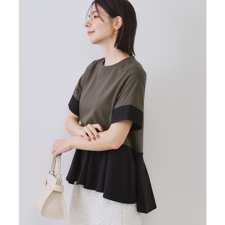 配色フハクドッキングペプラムトップス【洗濯機洗い可/抗ピル】 | OPAQUE.CLIP | 詳細画像1 