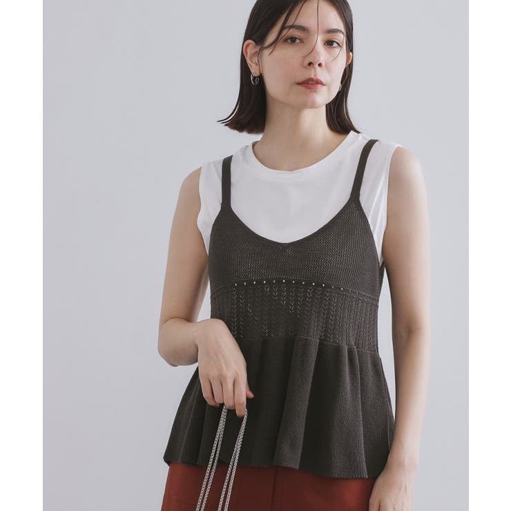 チャコールグレー(014) | カギ針風ニットキャミビスチェ【洗濯機洗い可】 | OPAQUE.CLIP