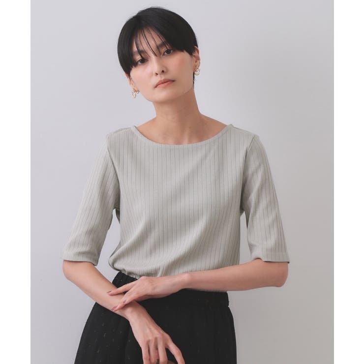 グレー(012) | 汗染み防止 ボートネックリブカットソー【洗濯機洗い可/抗ピル】 | OPAQUE.CLIP